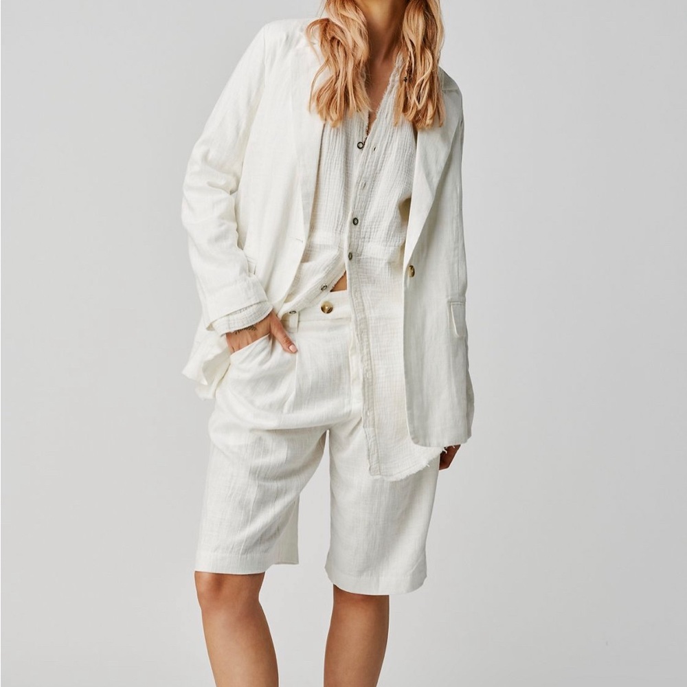 Free People “Lookin Good Short Suit Set” - White Linen